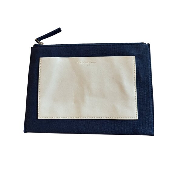 BALENCIAGA PARIS Pouch Travel Zip Bag Clutch Navy & White - Picture 1 of 7